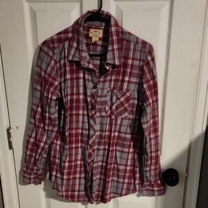 Plaid Button-Down Shirt - Burgundy/Gray